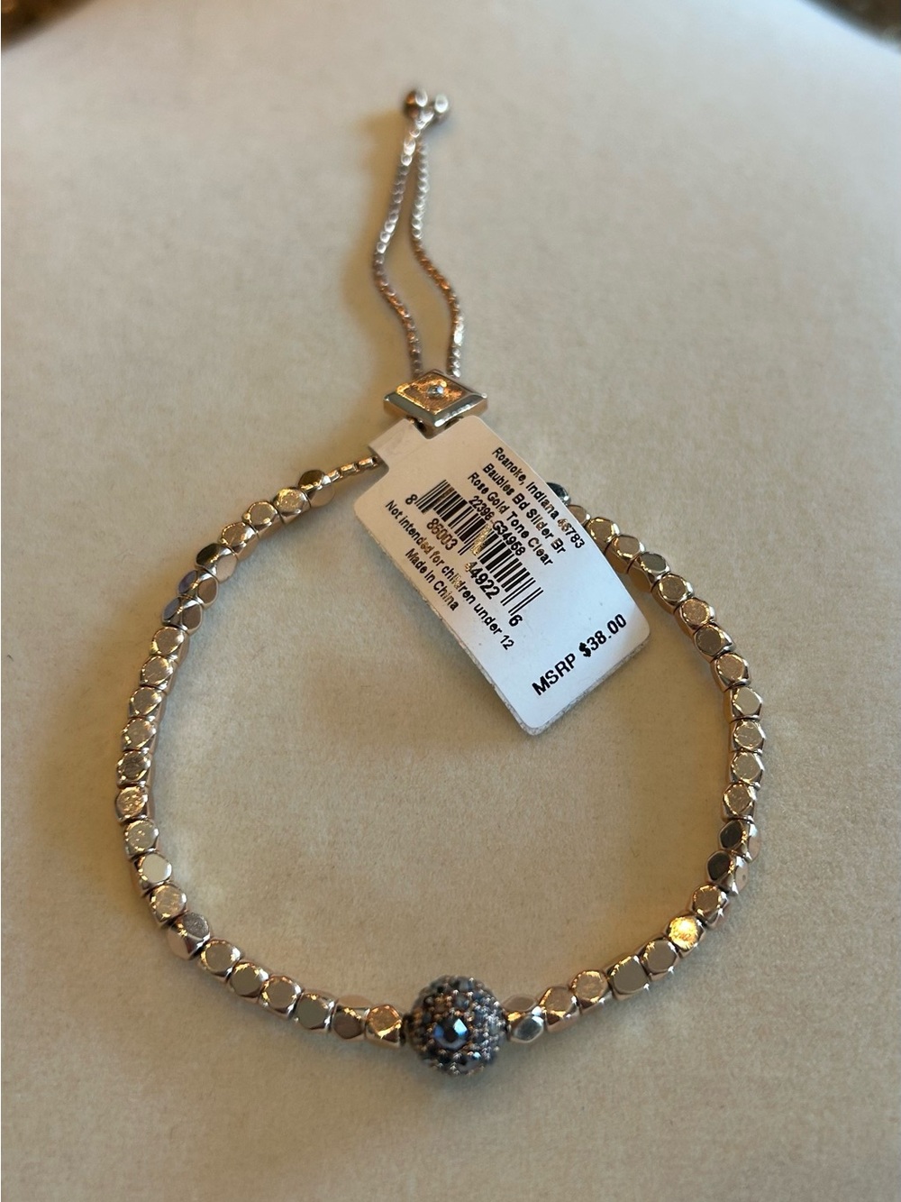 Vera Bradley NWT Baubles Bead Slider Bracelet Rose Gold Tone Crystal Pavé
